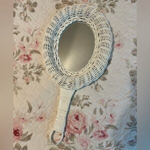 White Rattan Wicker Vintage Hand Mirror